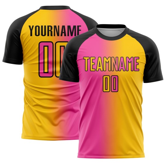 Custom Jersey Sublimation Soccer Gradient Fashion Uniform Pink-Black Yellow Custom Jersey Sublimation Soccer Gradient Fashion Uniform Pink-Black Yellow