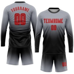 Soccer Jersey Long Gray Fade Custom Red-Black Fashion Sleeve Uniform Sublimation