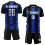 Custom Black Sublimation Uniform Jersey Line White-Thunder Blue Soccer Custom Black Sublimation Uniform Jersey Line White-Thunder Blue Soccer