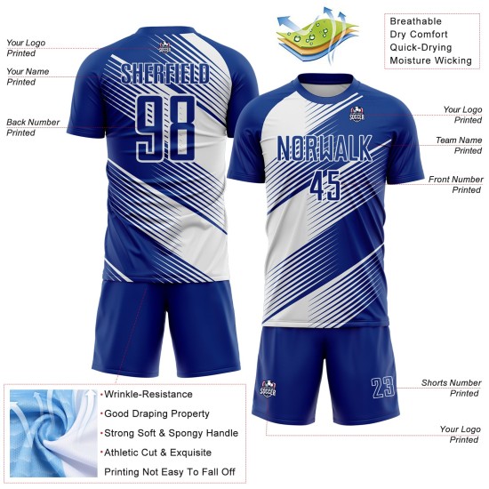 Custom Royal Soccer Line Jersey Uniform Sublimation White
