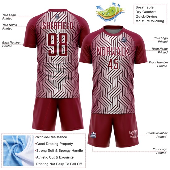 Soccer Uniform Maroon Jersey White Lines Custom Sublimation Soccer Uniform Maroon Jersey White Lines Custom Sublimation