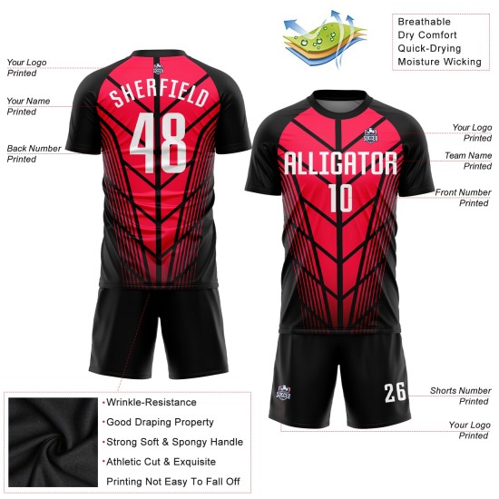 Red Uniform White-Black Custom Jersey Soccer Sublimation Red Uniform White-Black Custom Jersey Soccer Sublimation