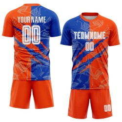 Sublimation Jersey Uniform Graffiti Thunder Custom Soccer Scratch Pattern Blue-Orange