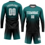 White-Black Sublimation Uniform Fade Soccer Teal Sleeve Custom Fashion Long Jersey White-Black Sublimation Uniform Fade Soccer Teal Sleeve Custom Fashion Long Jersey