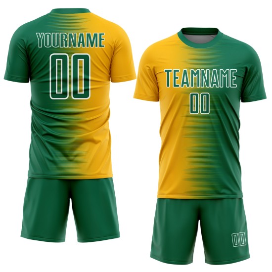 Green Kelly Line Sublimation Custom Soccer Gold-White Jersey Gradient Uniform Green Kelly Line Sublimation Custom Soccer Gold-White Jersey Gradient Uniform