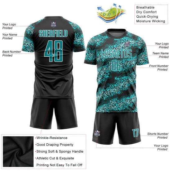 Sublimation Custom Teal-Black Soccer Teal Uniform Jersey