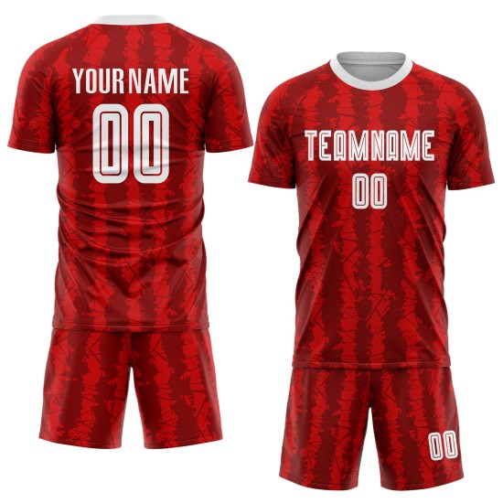 Red Uniform Custom White-Black Jersey Sublimation Soccer Red Uniform Custom White-Black Jersey Sublimation Soccer