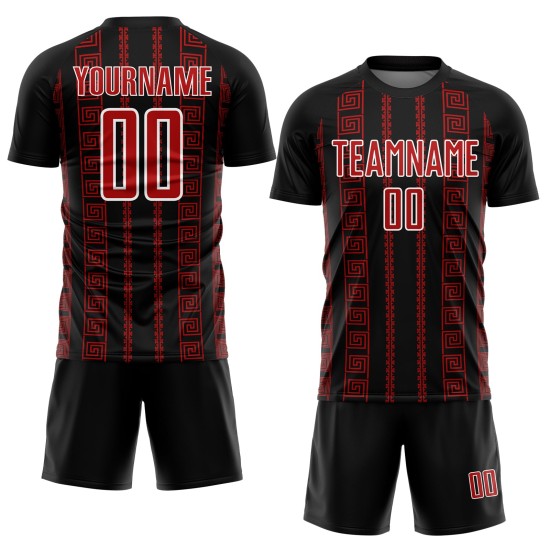 Custom Geometric Black Soccer Shape Red-White Uniform Jersey Sublimation Custom Geometric Black Soccer Shape Red-White Uniform Jersey Sublimation