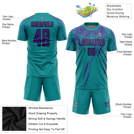 Jersey Custom Teal Sublimation Uniform Purple-Black Soccer
