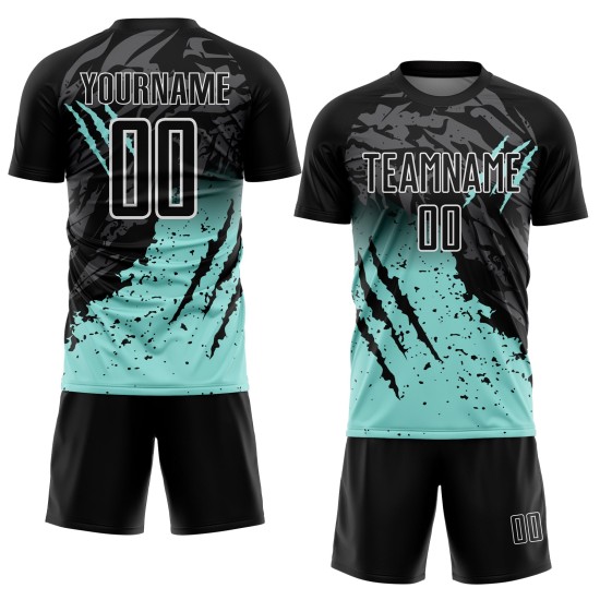 Sublimation Scratch Custom Blue-White Black Uniform Jersey Soccer Gradient Splash Ice Sublimation Scratch Custom Blue-White Black Uniform Jersey Soccer Gradient Splash Ice