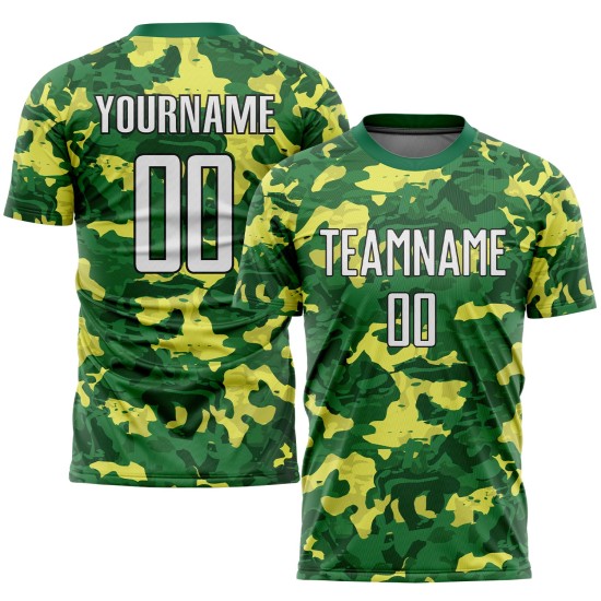To Service Jersey Custom Green Sublimation Camo Uniform Salute White-Kelly Soccer