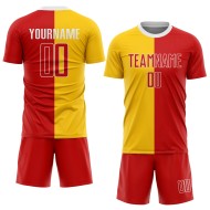 Gold Custom Jersey Soccer Sublimation Fashion Red-White Split Uniform Gold Custom Jersey Soccer Sublimation Fashion Red-White Split Uniform