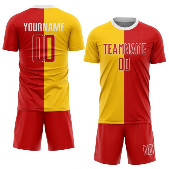 Gold Custom Jersey Soccer Sublimation Fashion Red-White Split Uniform Gold Custom Jersey Soccer Sublimation Fashion Red-White Split Uniform