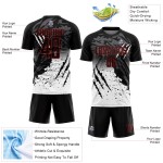 Splash Sublimation Black Uniform Custom White-Red Scratch Soccer Jersey Gradient Splash Sublimation Black Uniform Custom White-Red Scratch Soccer Jersey Gradient