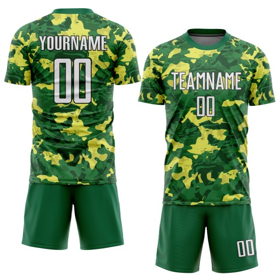 To Service Jersey Custom Green Sublimation Camo Uniform Salute White-Kelly Soccer