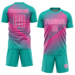 Pink-White Soccer Line Jersey Uniform Sublimation Custom Aqua Pink-White Soccer Line Jersey Uniform Sublimation Custom Aqua