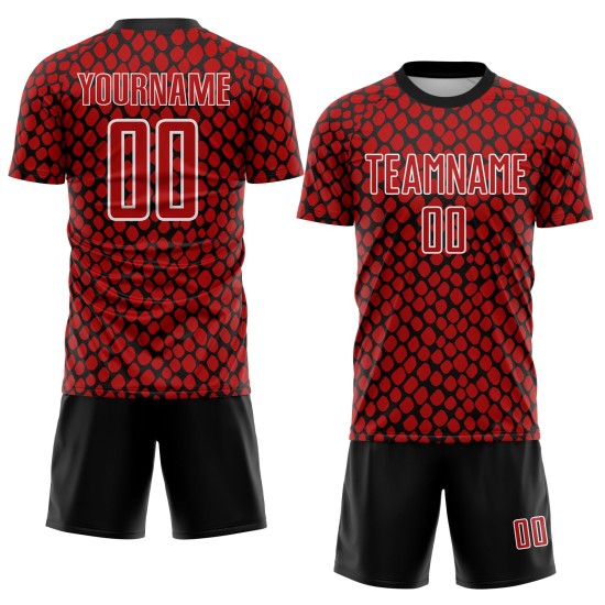 Snake Skin Soccer Red Jersey Sublimation Uniform Black-White Custom Snake Skin Soccer Red Jersey Sublimation Uniform Black-White Custom