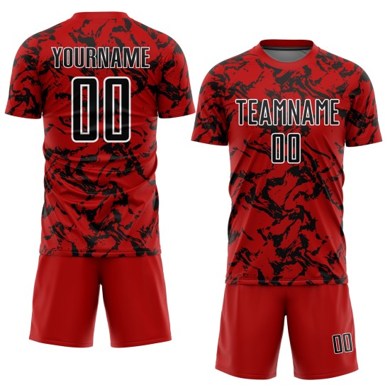 Abstract Sublimation Uniform Red Jersey Soccer Custom Black-White Fluid Abstract Sublimation Uniform Red Jersey Soccer Custom Black-White Fluid