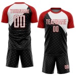 Uniform Jersey Sublimation Custom Curve Lines White-Red Black Soccer Uniform Jersey Sublimation Custom Curve Lines White-Red Black Soccer
