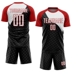 Uniform Jersey Sublimation Custom Curve Lines White-Red Black Soccer