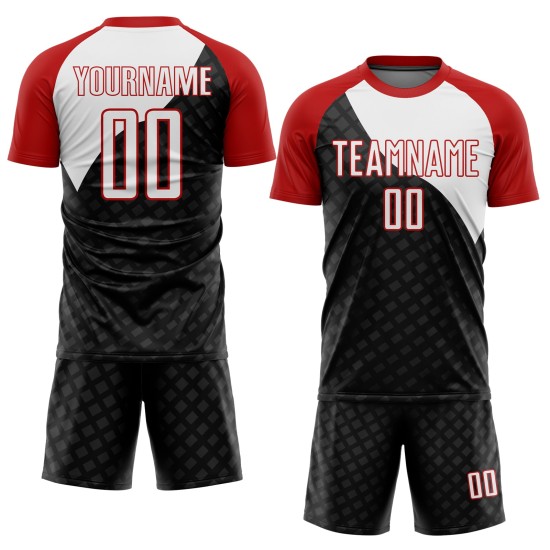 Uniform Jersey Sublimation Custom Curve Lines White-Red Black Soccer Uniform Jersey Sublimation Custom Curve Lines White-Red Black Soccer