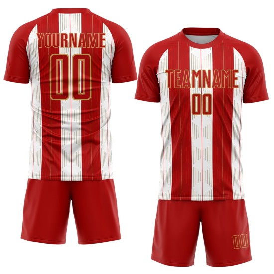 Old Jersey Uniform Gold-White Sublimation Custom Red Line Soccer Old Jersey Uniform Gold-White Sublimation Custom Red Line Soccer