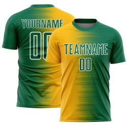 Green Kelly Line Sublimation Custom Soccer Gold-White Jersey Gradient Uniform