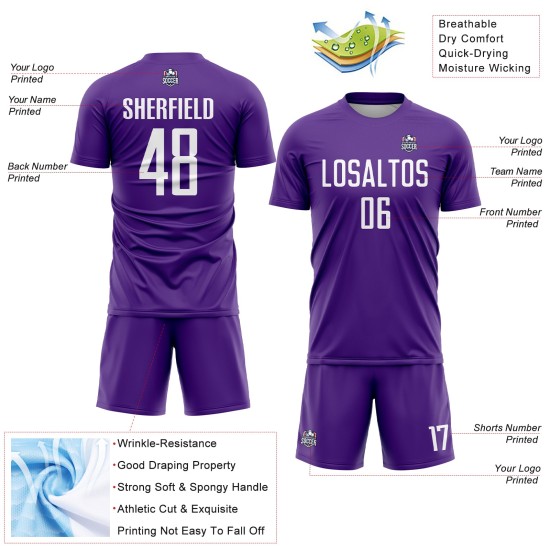 Custom Uniform Sublimation Purple Jersey White Soccer Custom Uniform Sublimation Purple Jersey White Soccer