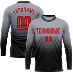 Soccer Jersey Long Gray Fade Custom Red-Black Fashion Sleeve Uniform Sublimation
