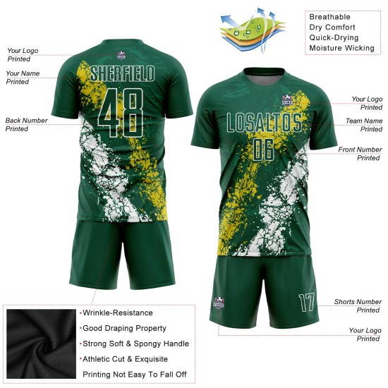 Soccer Custom Yellow-White Green Sublimation Uniform Jersey Soccer Custom Yellow-White Green Sublimation Uniform Jersey