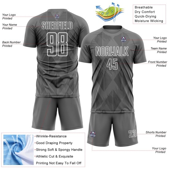 Jersey Custom Gray White Shapes Uniform Soccer Geometric Sublimation Jersey Custom Gray White Shapes Uniform Soccer Geometric Sublimation