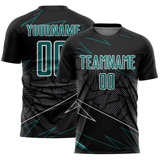 Lines Teal-White Black Sublimation Soccer Custom Jersey Uniform Sports