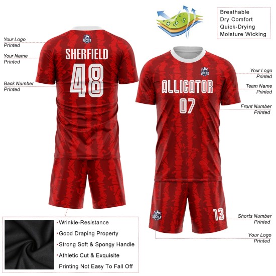 Red Uniform Custom White-Black Jersey Sublimation Soccer Red Uniform Custom White-Black Jersey Sublimation Soccer