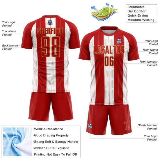 Old Jersey Uniform Gold-White Sublimation Custom Red Line Soccer Old Jersey Uniform Gold-White Sublimation Custom Red Line Soccer