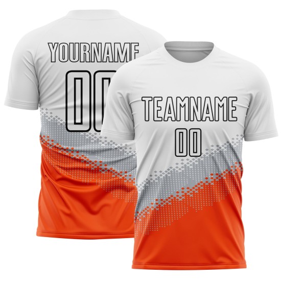 Sublimation Gradient Gray Geometric White Soccer Orange-Black Jersey Custom Uniform Shape
