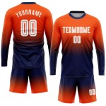 Long Sleeve Fashion Custom Sublimation Soccer Fade Uniform Orange Jersey White-Navy Long Sleeve Fashion Custom Sublimation Soccer Fade Uniform Orange Jersey White-Navy