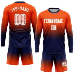 Long Sleeve Fashion Custom Sublimation Soccer Fade Uniform Orange Jersey White-Navy