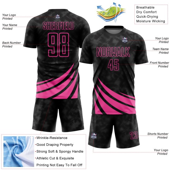 Custom Black Sublimation Uniform Shapes Jersey Pink Wind Soccer Custom Black Sublimation Uniform Shapes Jersey Pink Wind Soccer