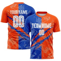 Sublimation Jersey Uniform Graffiti Thunder Custom Soccer Scratch Pattern Blue-Orange