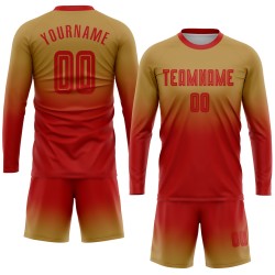 Soccer Jersey Old Sleeve Uniform Fashion Sublimation Fade Red Gold Custom Long