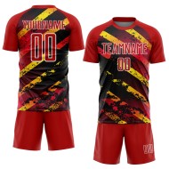 Gold-Black Splash Red Custom Jersey Sublimation Uniform Soccer Gold-Black Splash Red Custom Jersey Sublimation Uniform Soccer
