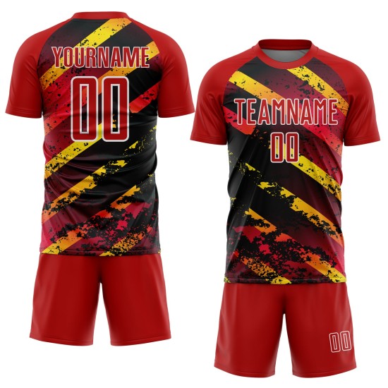 Gold-Black Splash Red Custom Jersey Sublimation Uniform Soccer