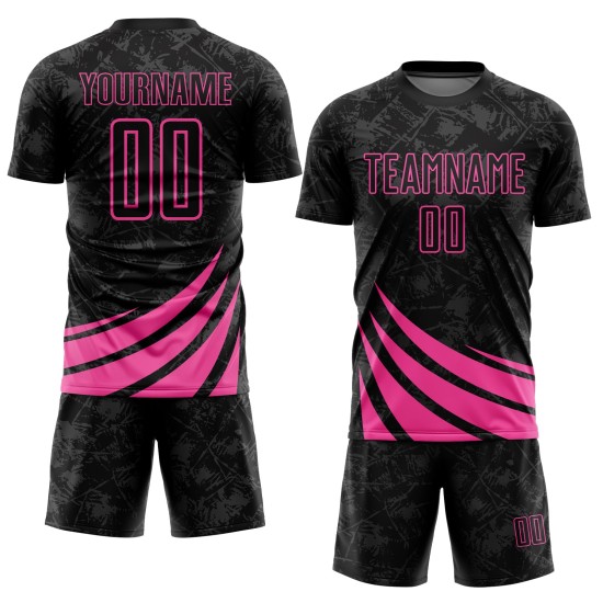 Custom Black Sublimation Uniform Shapes Jersey Pink Wind Soccer Custom Black Sublimation Uniform Shapes Jersey Pink Wind Soccer