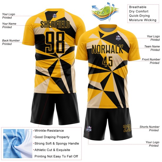 Uniform Geometric Gold Custom Pattern Jersey Sublimation Soccer Black