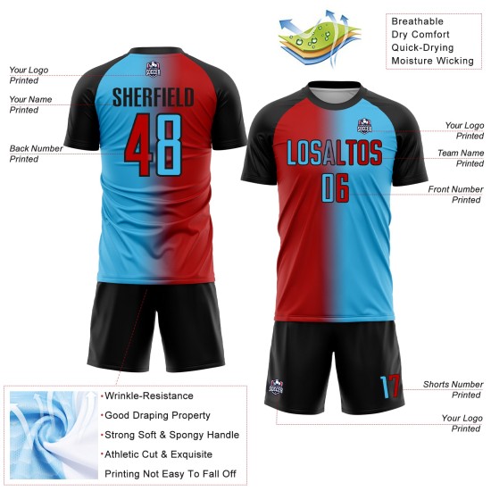 Sublimation Jersey Blue Soccer Red-Black Uniform Sky Gradient Fashion Custom Sublimation Jersey Blue Soccer Red-Black Uniform Sky Gradient Fashion Custom