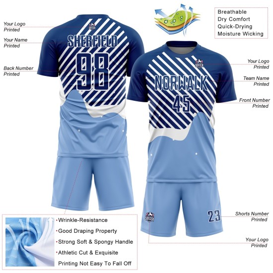 Jersey Lines Uniform Soccer Blue Royal-White Sublimation Custom Light Jersey Lines Uniform Soccer Blue Royal-White Sublimation Custom Light