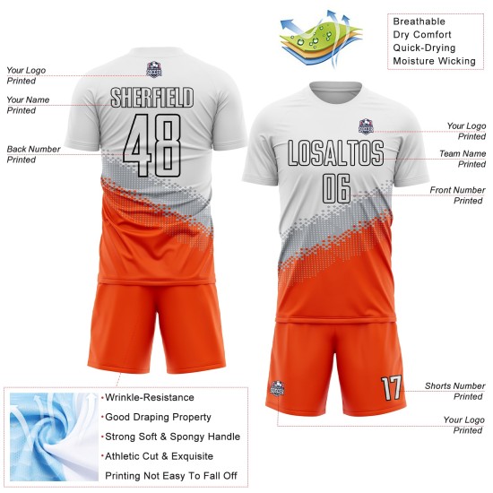 Sublimation Gradient Gray Geometric White Soccer Orange-Black Jersey Custom Uniform Shape